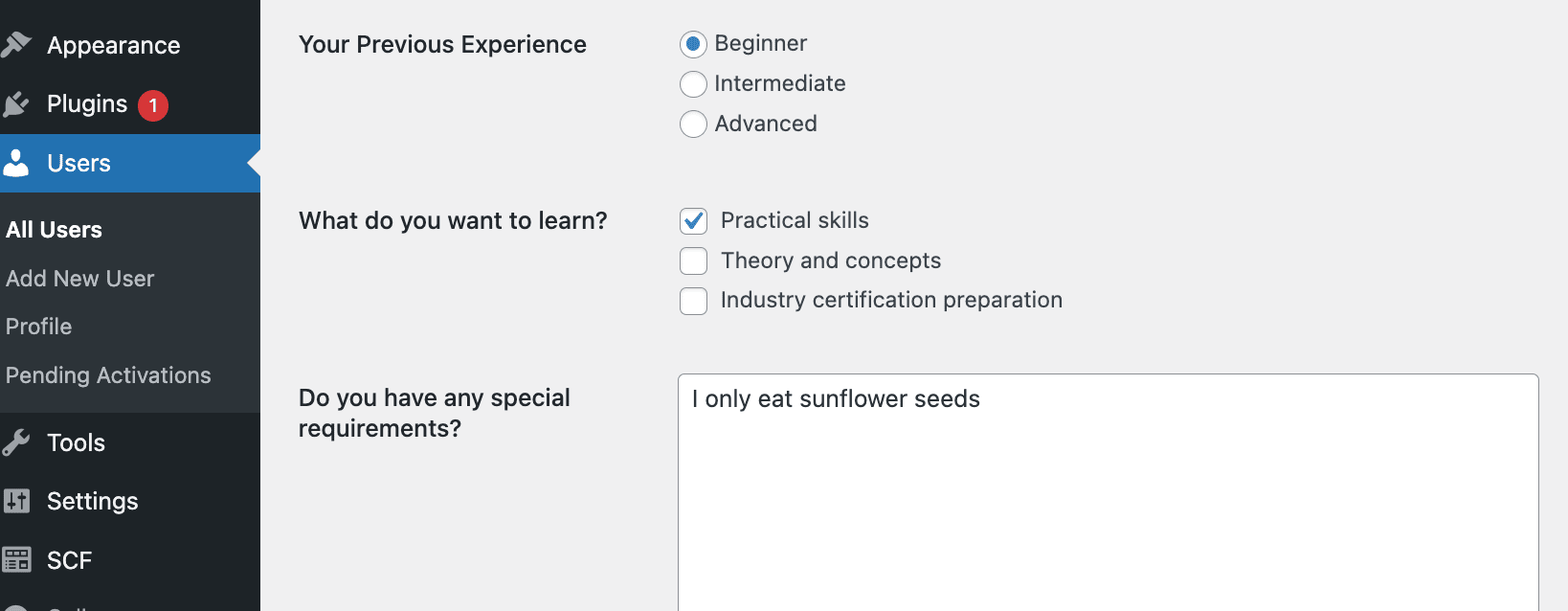 Custom fields in the User Profile