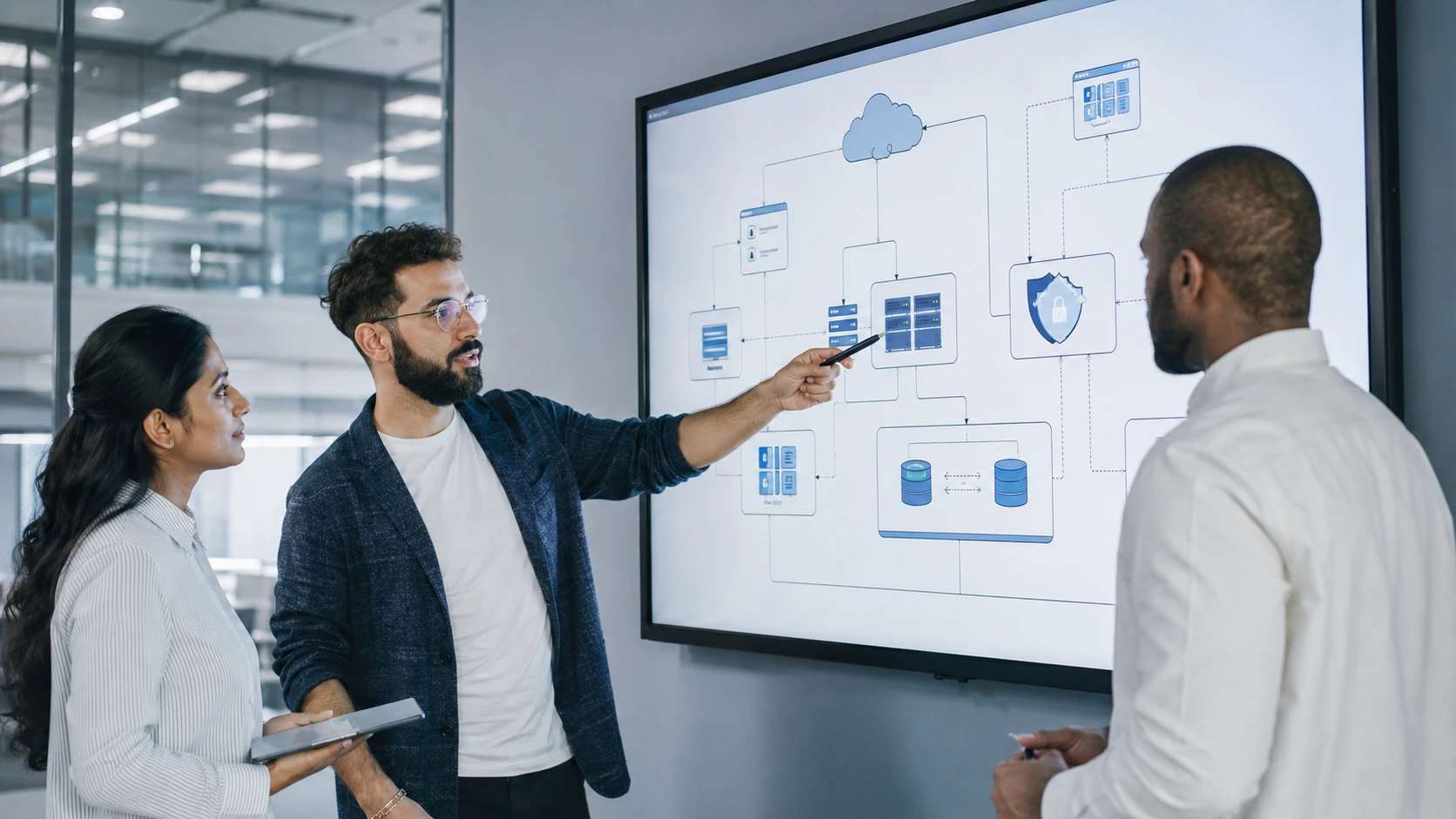 people planning and reviewing IT infrastructure