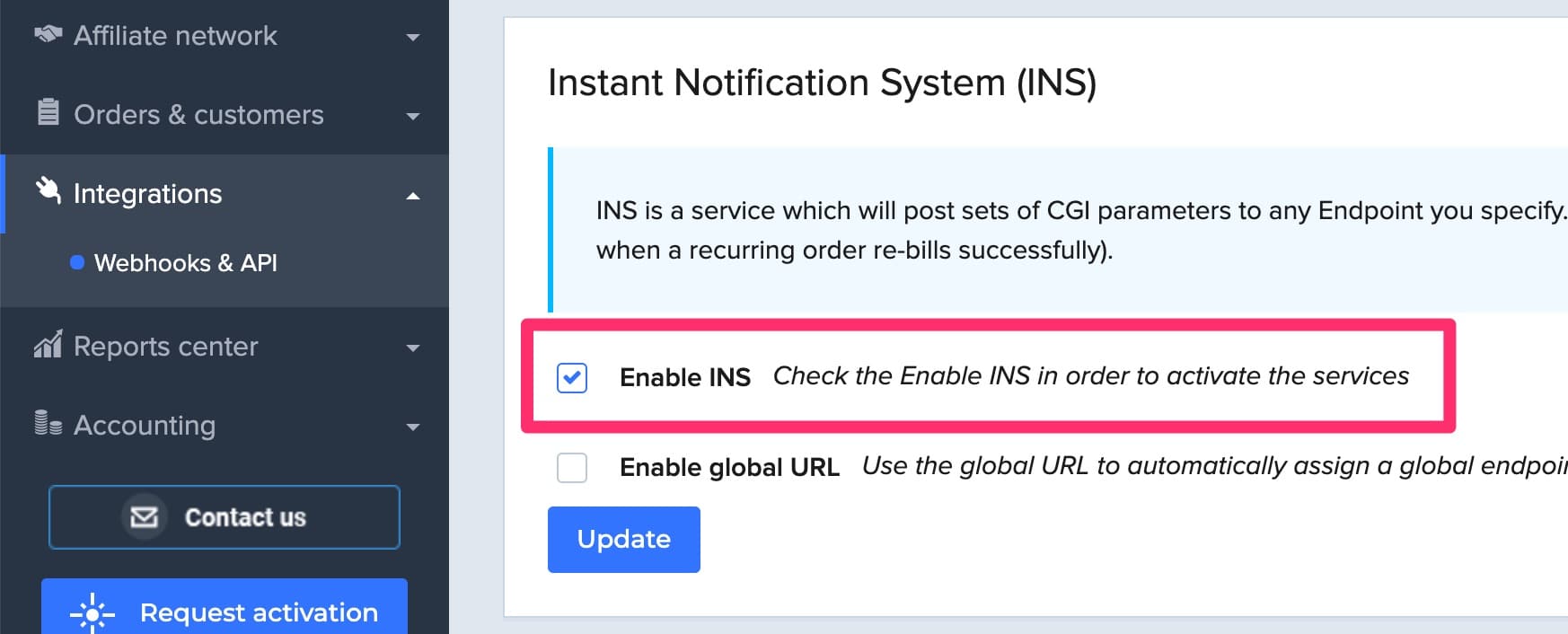 Enable INS in 2Checkout