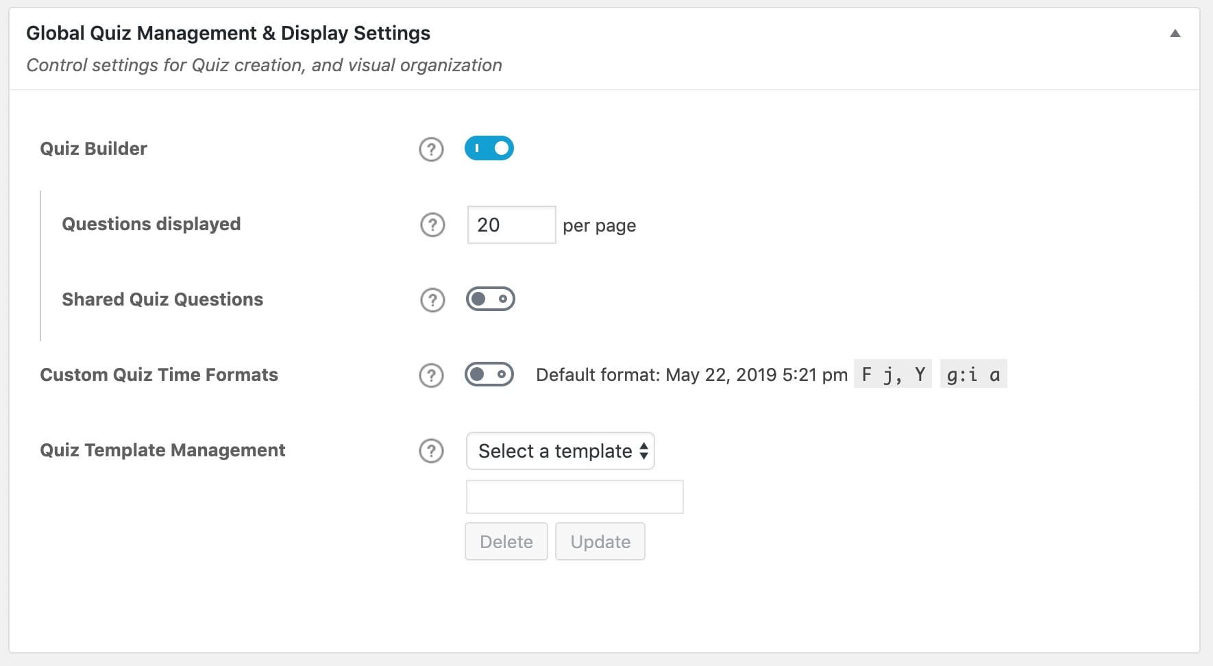 LearnDash quiz management & display settings