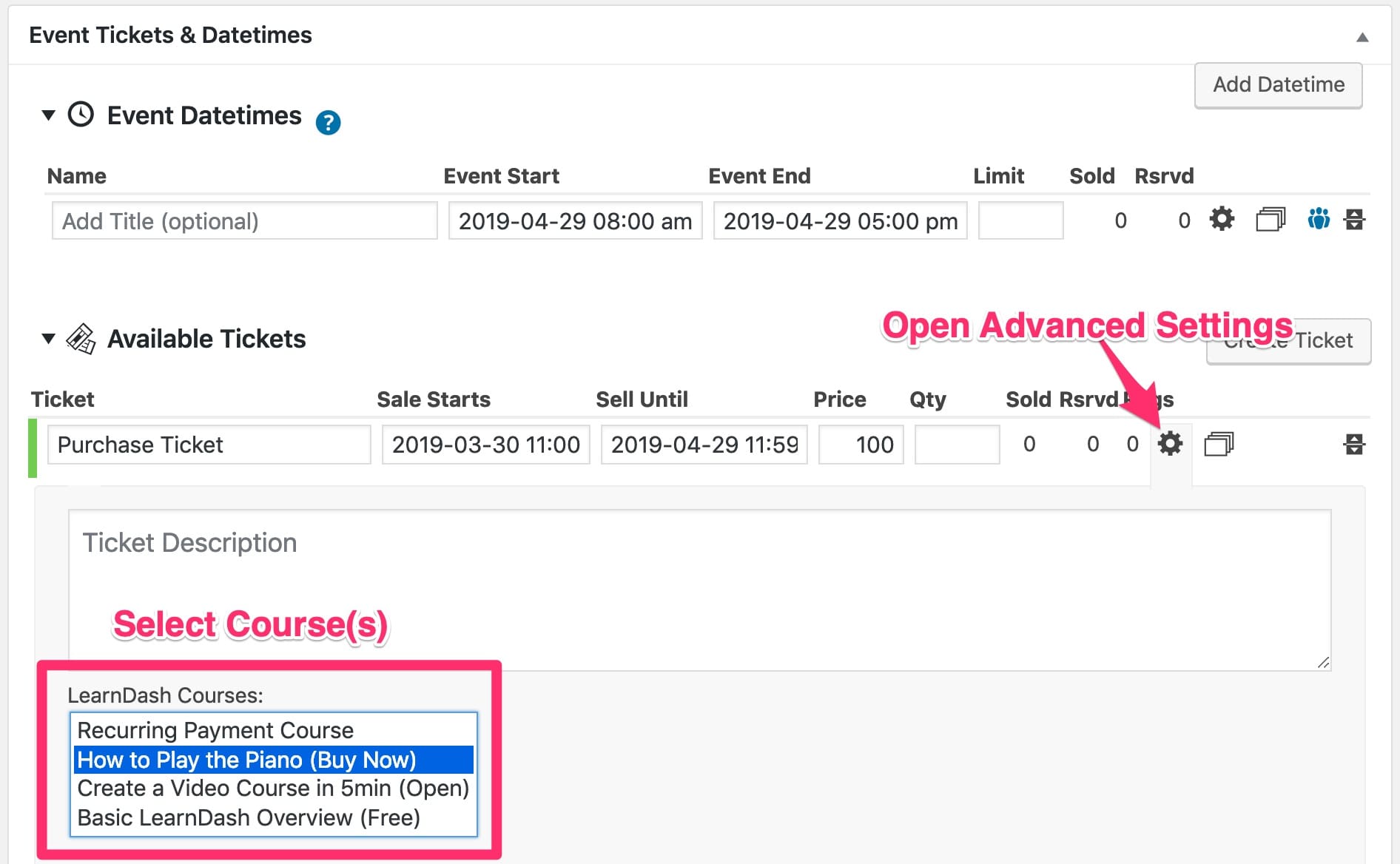 Event Espresso LearnDash integration