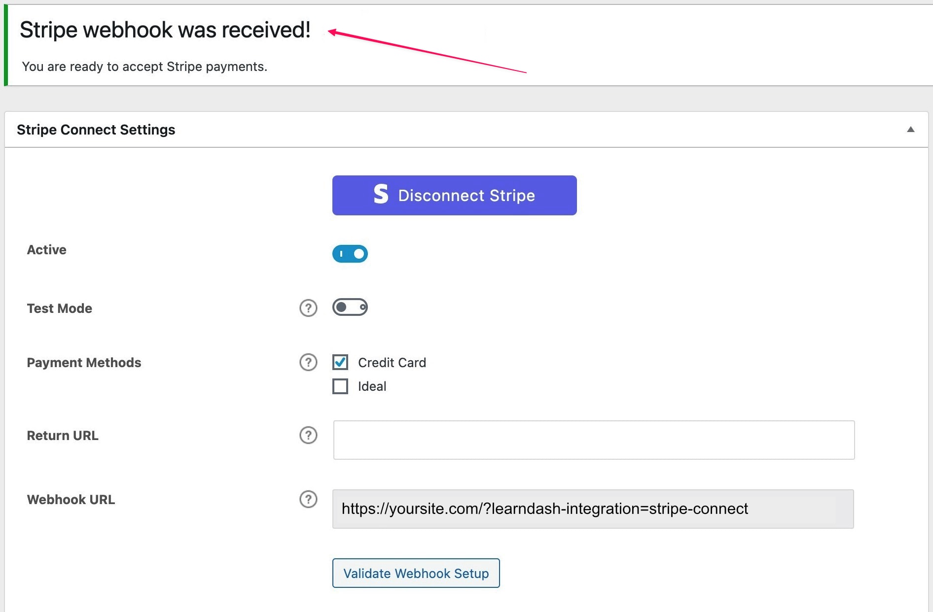 Stripe webhook validated