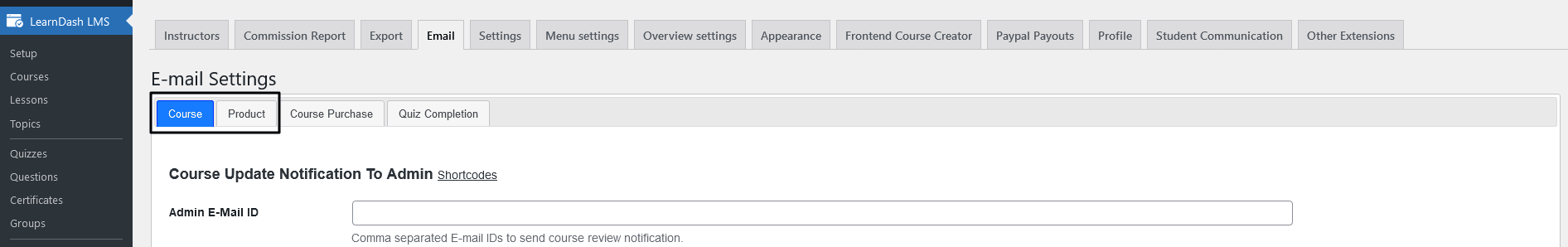 Instructor Review Email Settings
