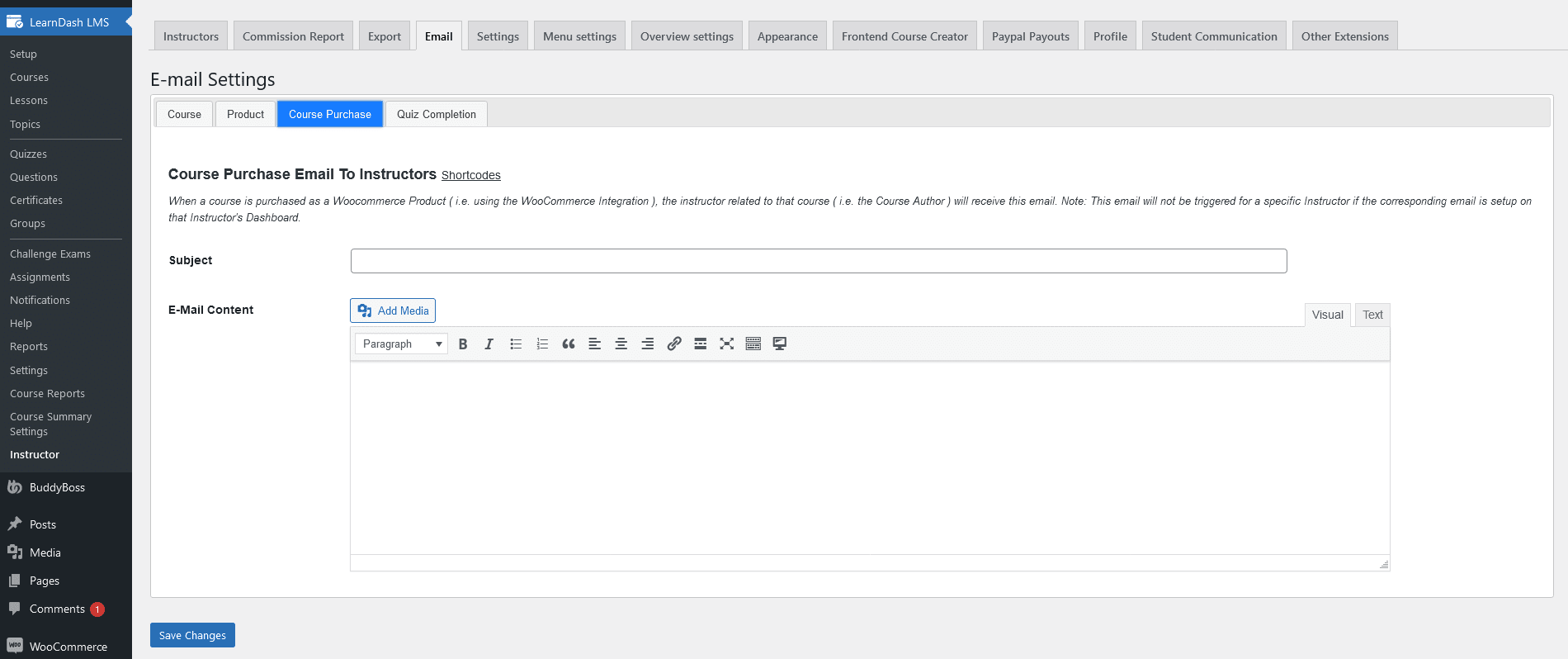 Fallback Course Purchase Email Settings