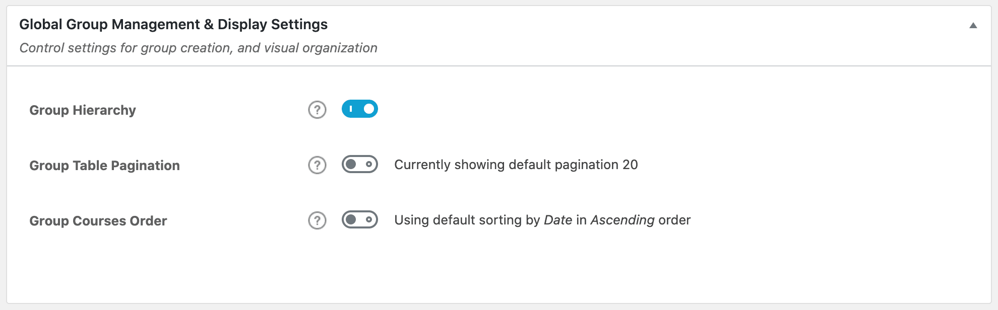 Group Global Settings Group Management Display Options