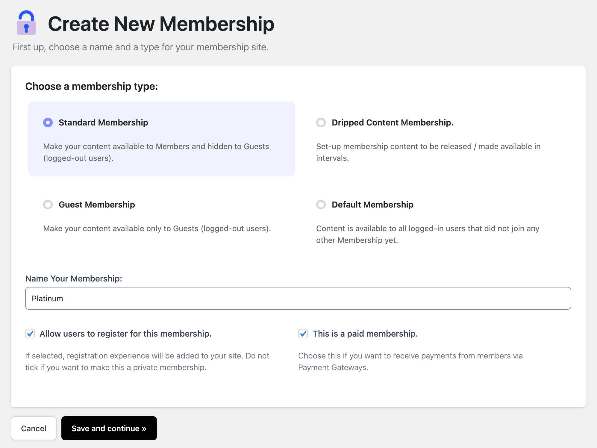 Creating a membership