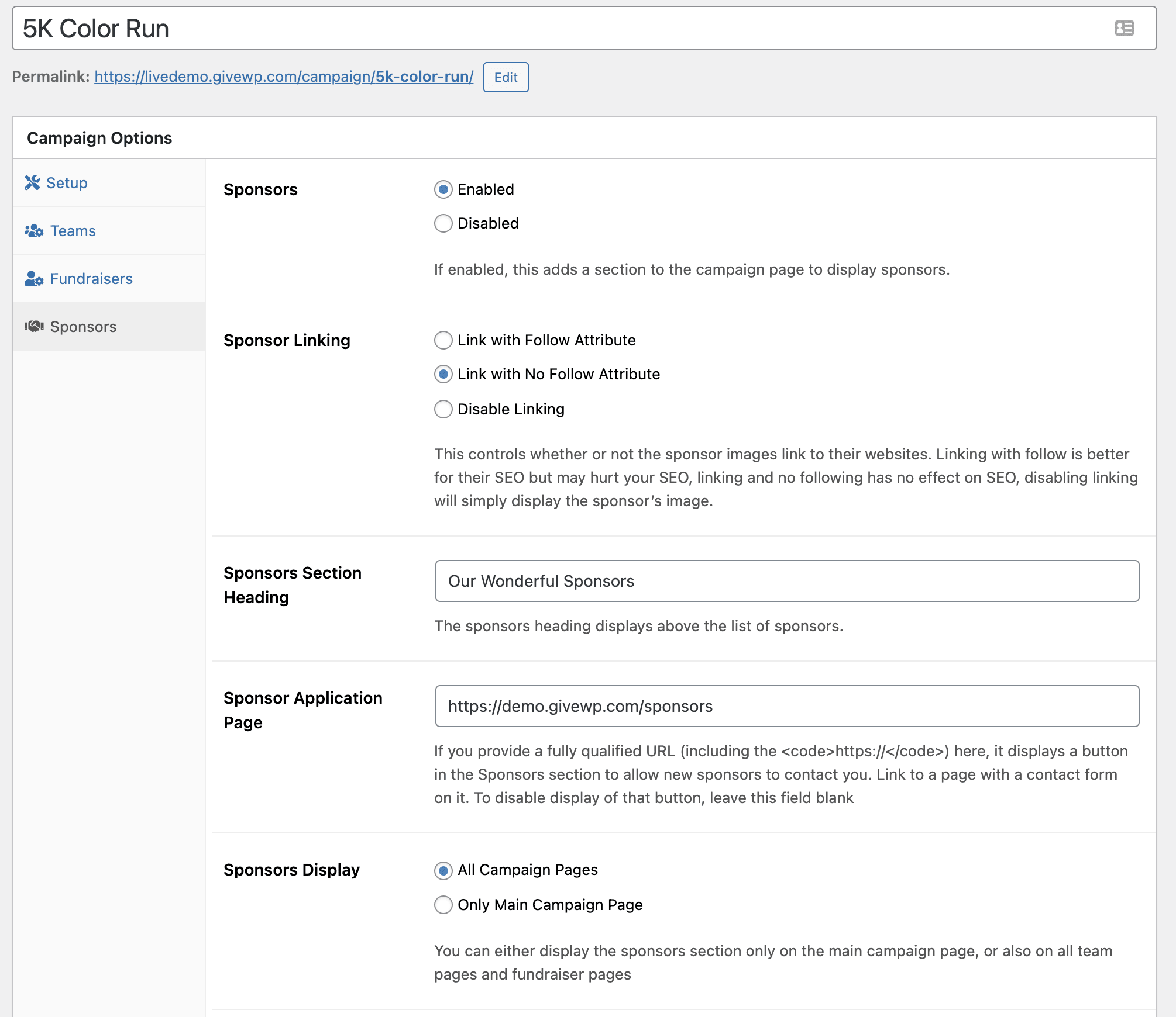 Enabling sponsors in the settings gives you additional options to display your sponsors.