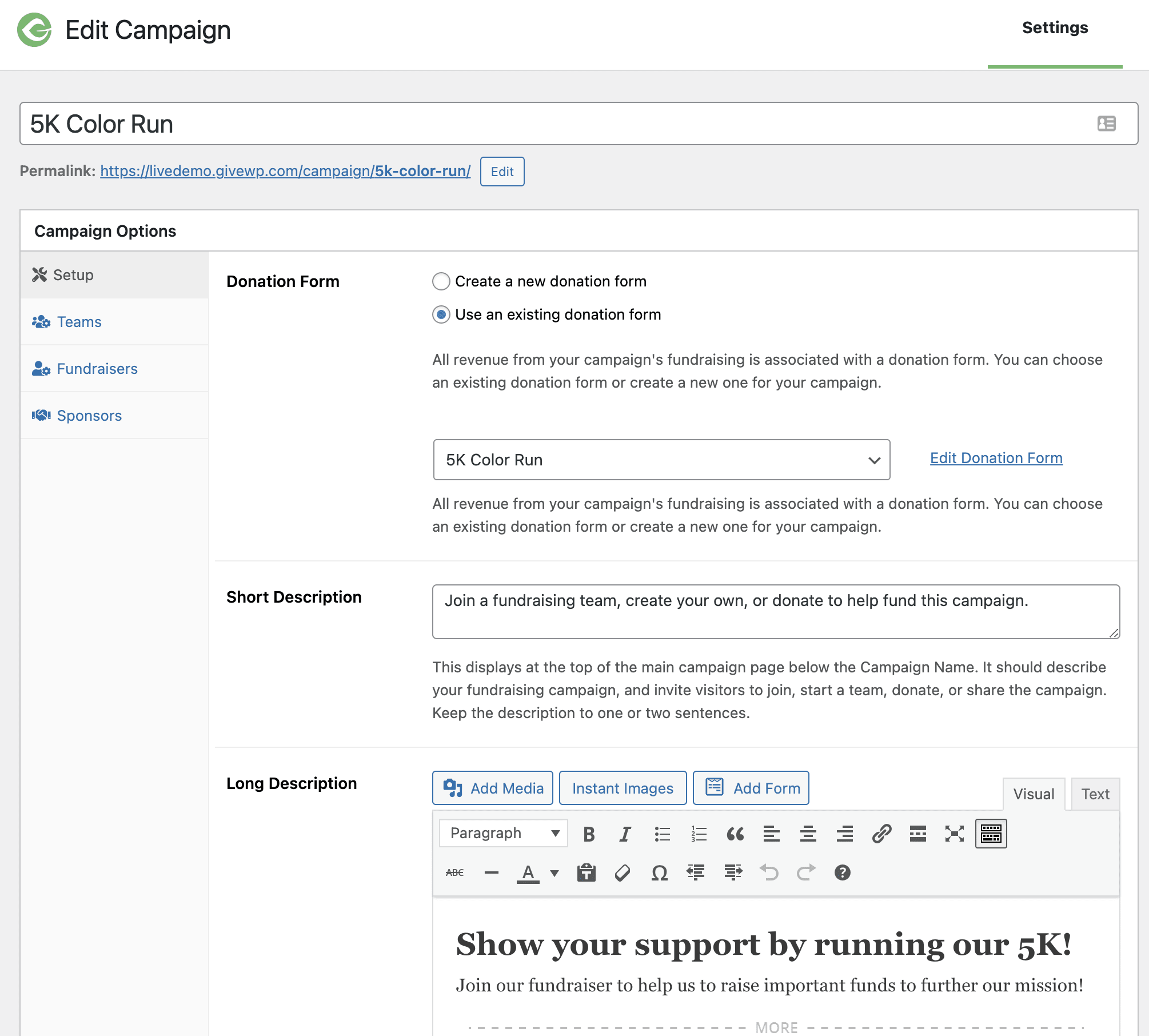 start the campaign edit screen