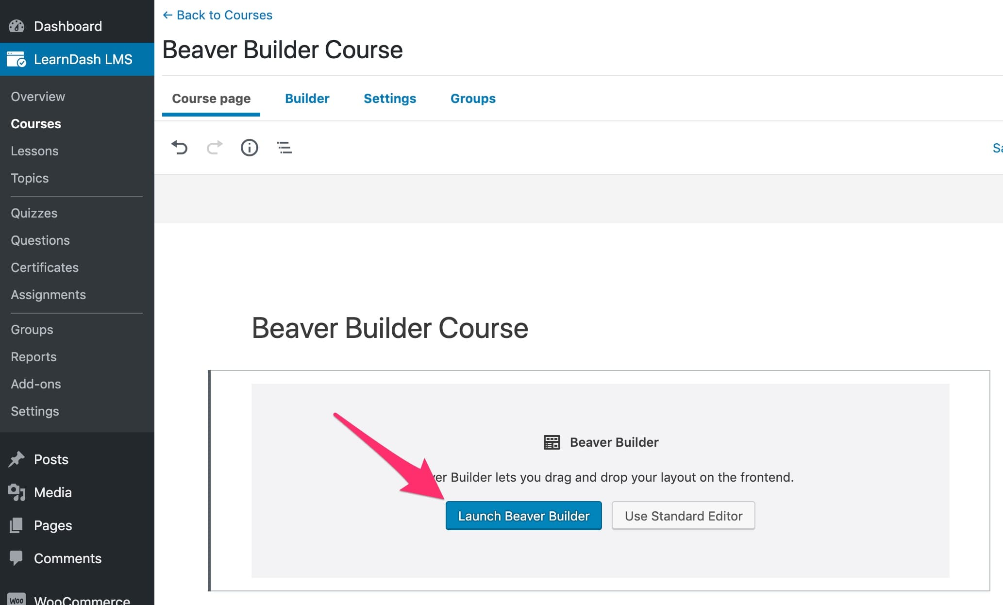 Edit LearnDash content with Beaver Builder button