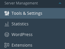 Tools and Settings link in Plesk navigation bar is highlighted