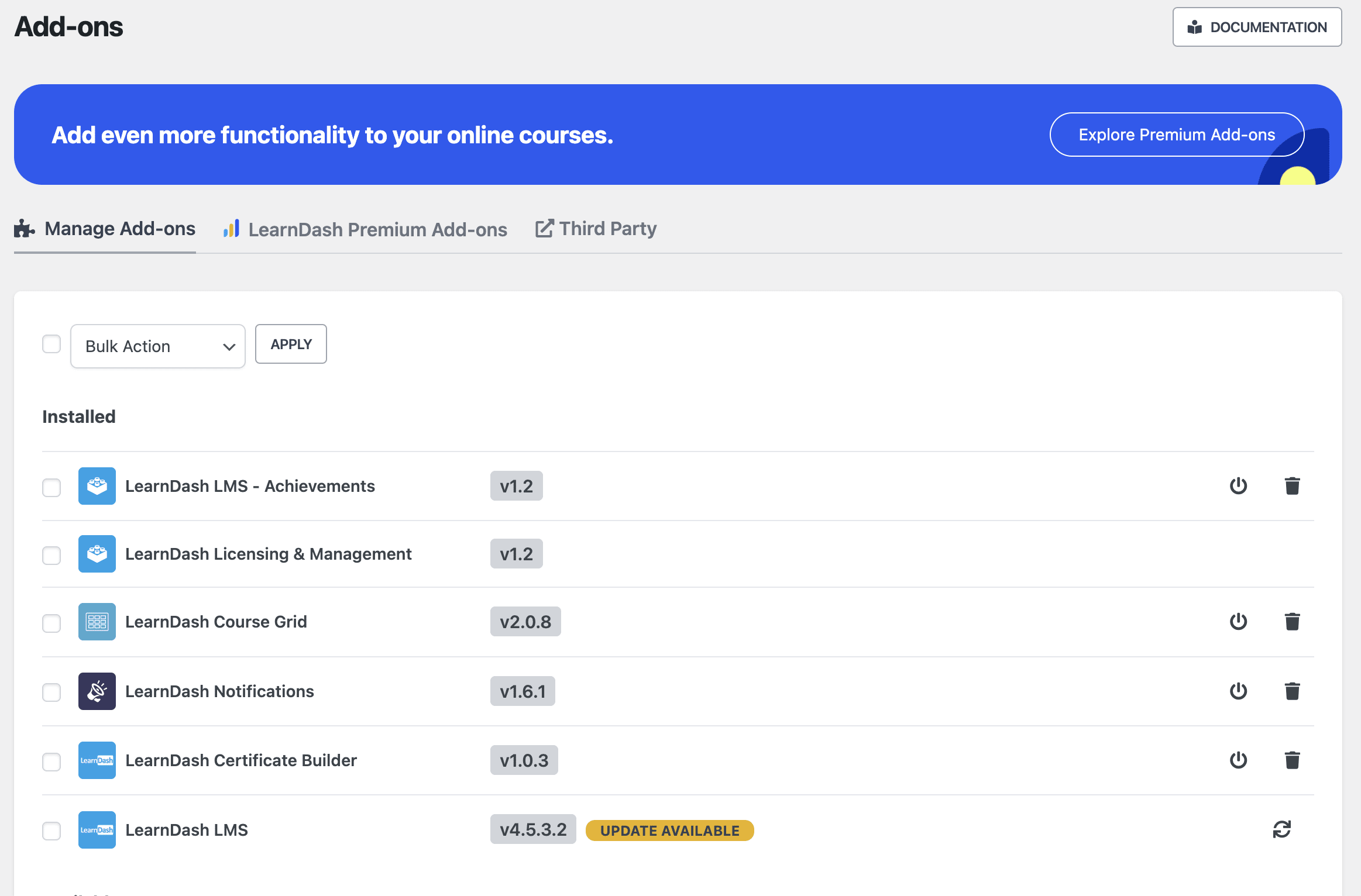 Add-ons page