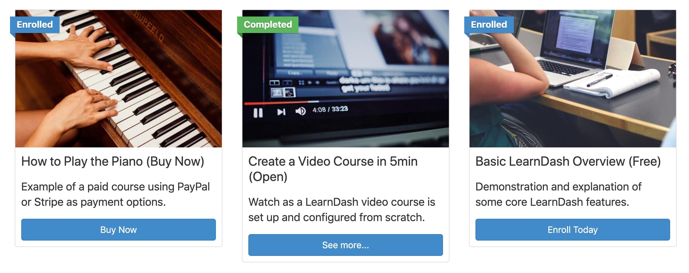 LearnDash course grid with default options
