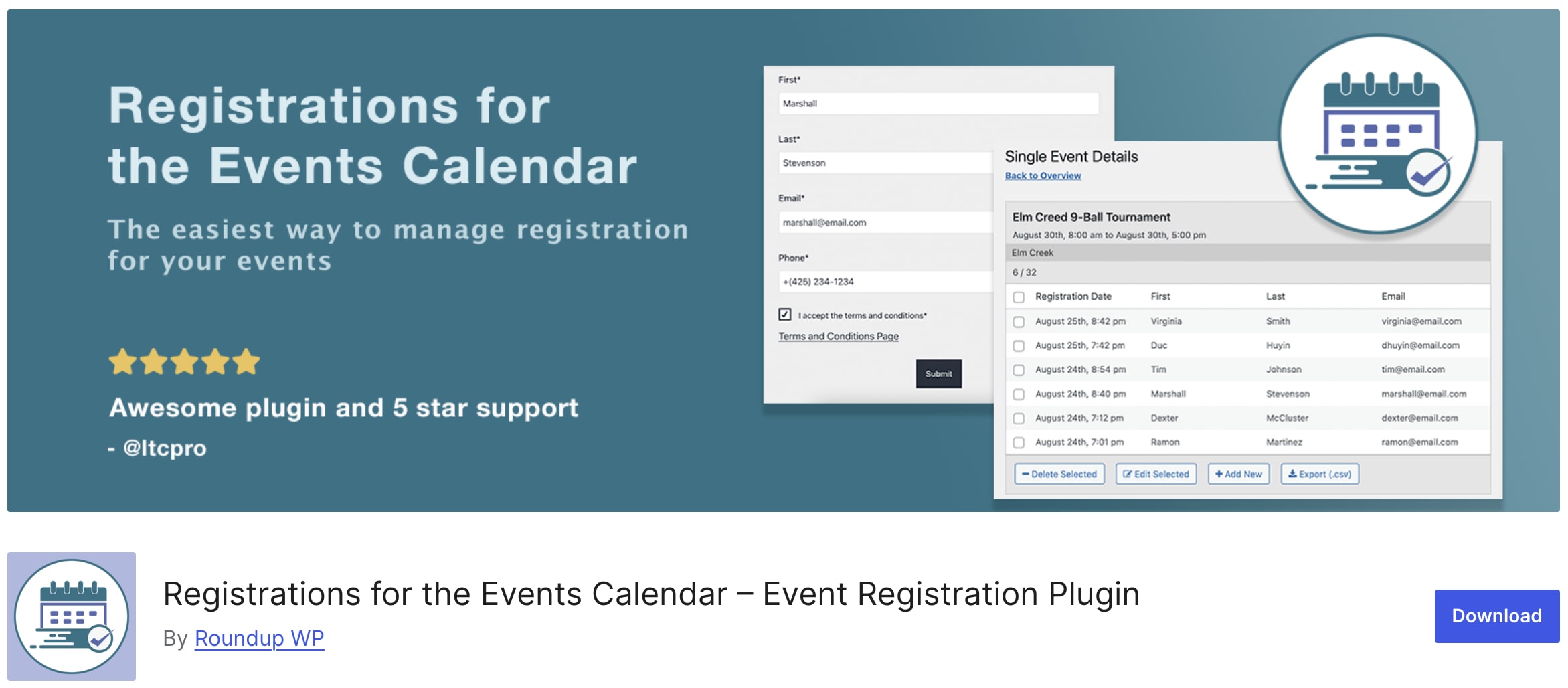 Registrations for the Events Calendar landing page.