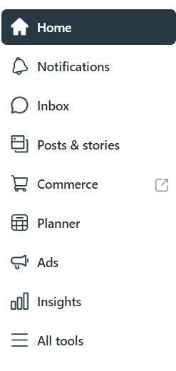 Mobile view of the Meta Business Suite menu options.