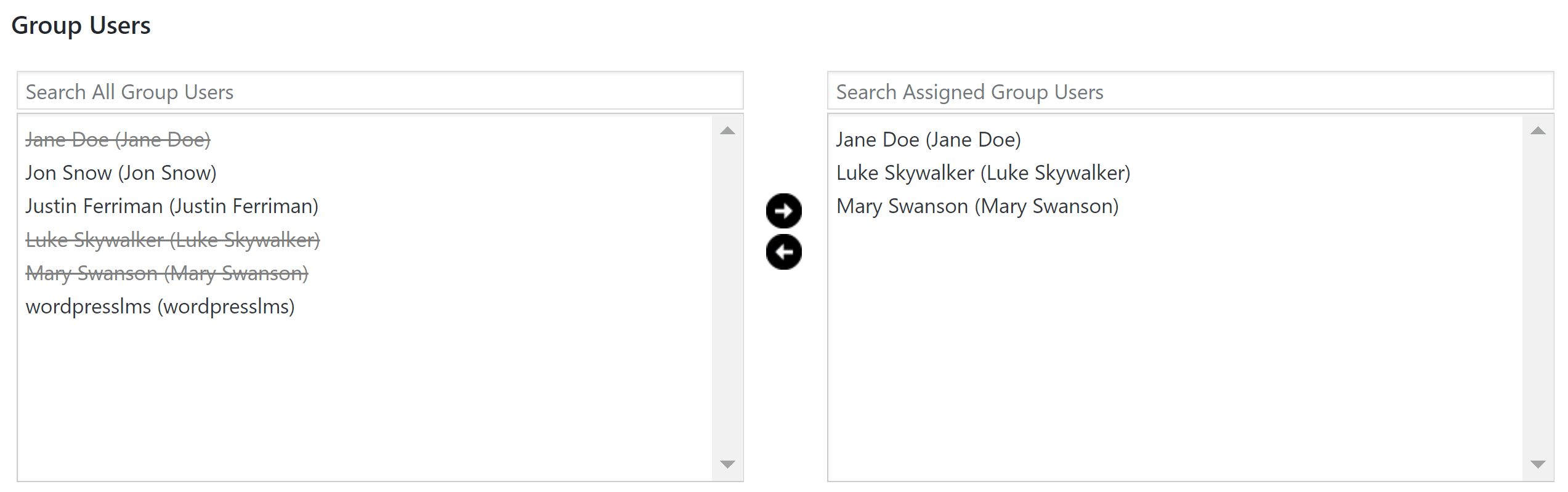 Sample of Group Users