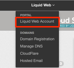 Liquid Web account link highlighted