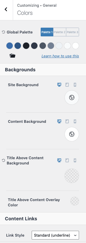 Options and settings within the StoreBuilder dashboard menus.