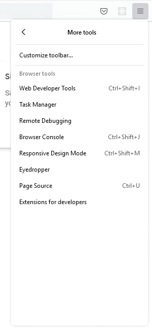Web developer menu on Firefox