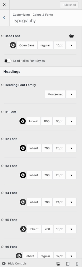 Typography Settings