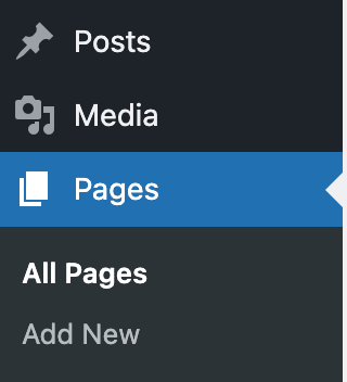 The pages menu in wp-admin
