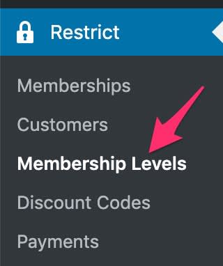 Restrict Content Pro membership level navigation