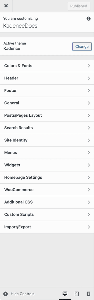 Customizer Layout Settings