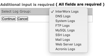 server log dropdown menu