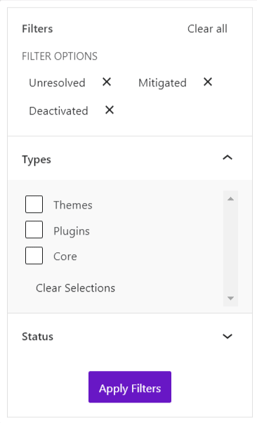 Solid Security�s scan filter options