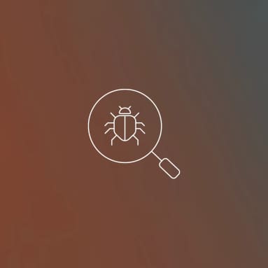 Illustration of a magnifying glass over a bug on a gradient background.