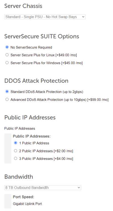 Step 4: Select other dedicated server options
