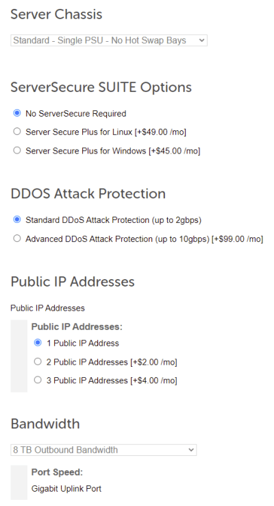 Step 4: Select other dedicated server options