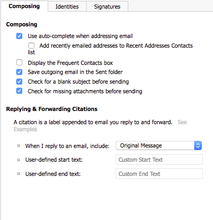 composing email tab for email settings