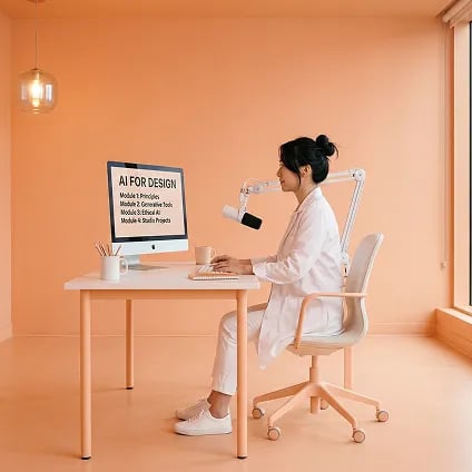 Woman on a computer creating an online course.