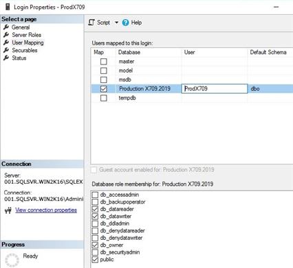 Troubleshooting the Microsoft SQL Server error 18456 (Login Failed for User error) — enabling login for user.