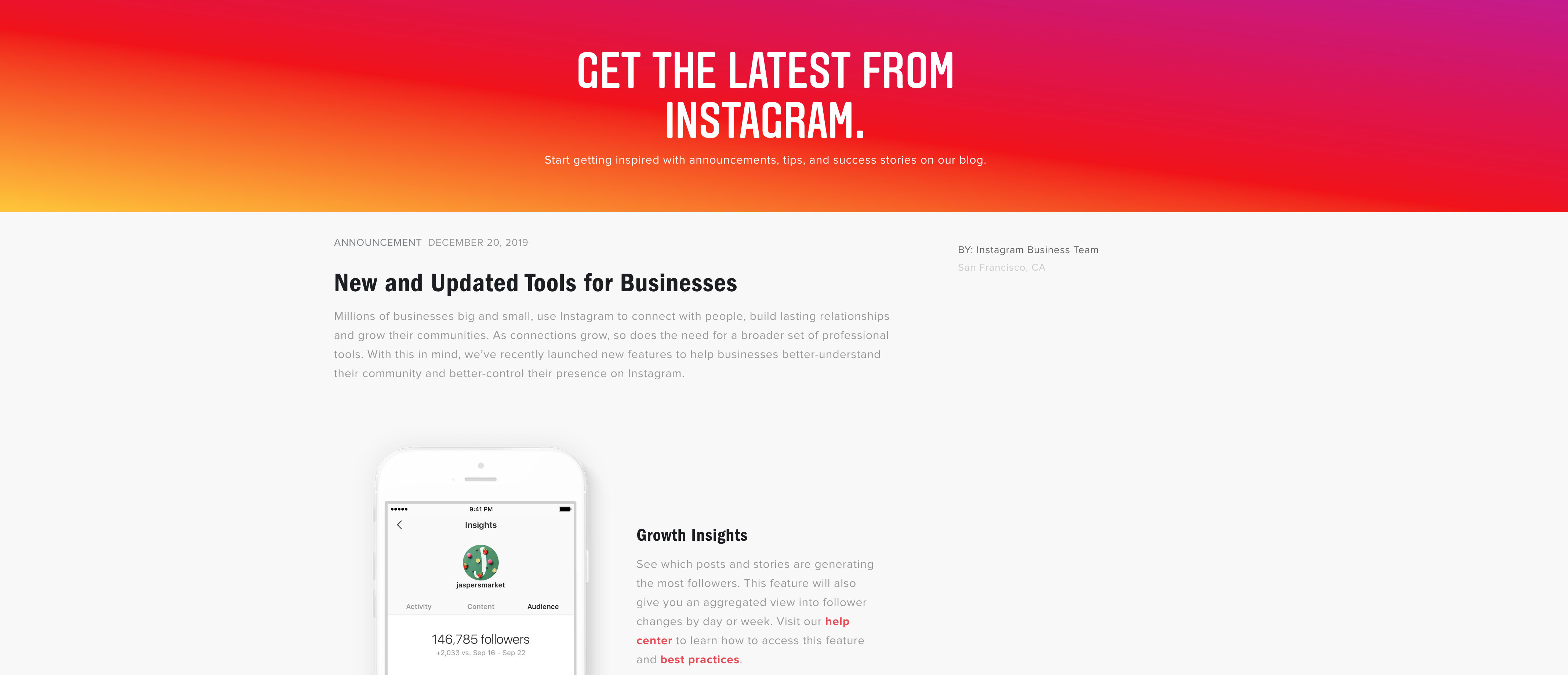Get the latest from Instagram. News and updated tools for businesses.