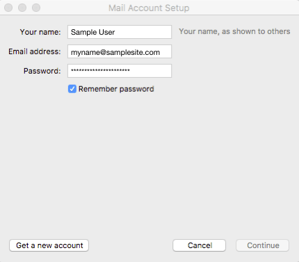 mail account setup info entered