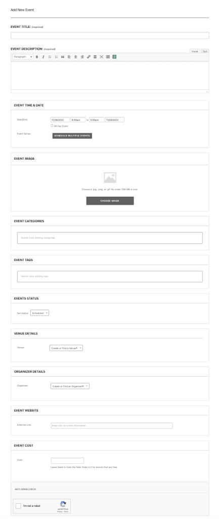 Community Events Submission Page