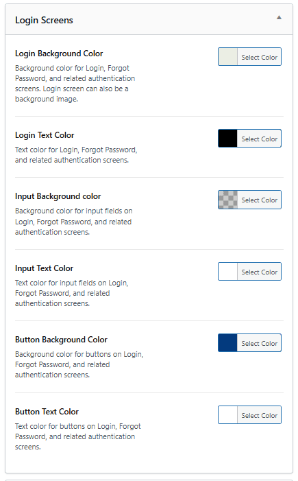 Screenshot of login screen options