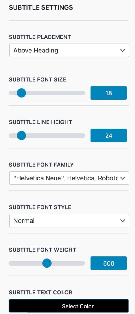 Header Subtitle Settings