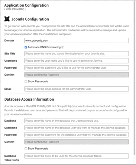 gif showing joomla info entered