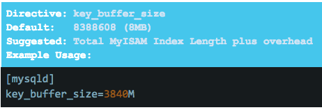 Key_buffer_size is equal to 3840M for adequate caching.