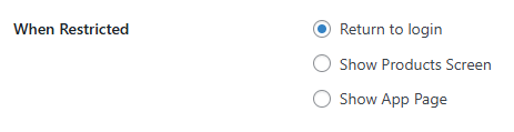 Screenshot of redirect options for restricted logins