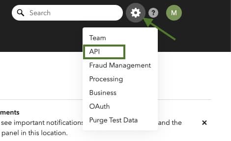 an image of Braintree's sandbox menu where people can find the API credentials
