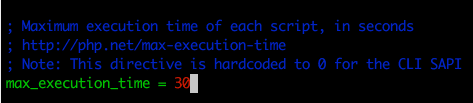 Set the max_execution_time to 300 in the php.ini file.