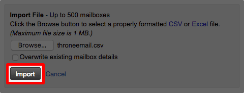 import button highlighted