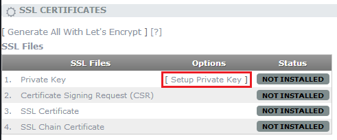 setup private key link highlighted