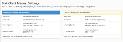 mail settings section