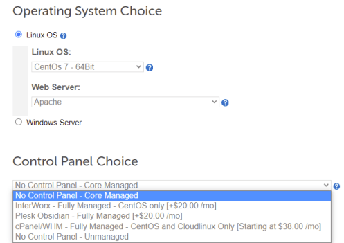 Step 3: Choose dedicated server OS and control panel