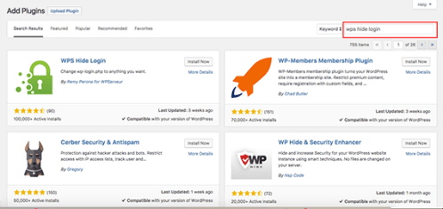 wps hide login search term highlighted