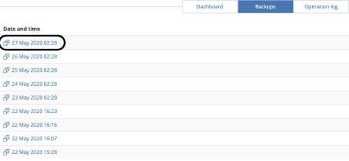 list of backups